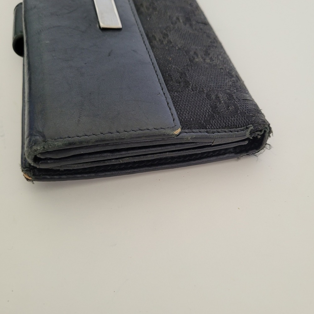 Gucci GG Monogram Long Wallet Black Canvas Leather Logo Bar 035-213313-2150 - Picture 12 of 15